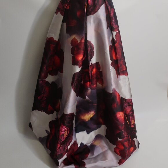 Womens Monique Lhuillier Plum Black Red Strappy V-Neck Floral Maxi Gown Dress 8 - Picture 13 of 15